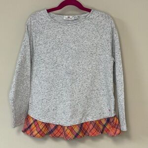 Vineyard Vines: Girls Gray Ruffled Plaid Long Sleeve Top, Size M (10-12)
